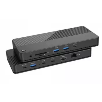 EXERTIS CONNECT Switch KVM con docking station, HDMI 4K Ultra HD, LAN, hub USB de 4 puertos, audio, lector de tarjetas (061110)