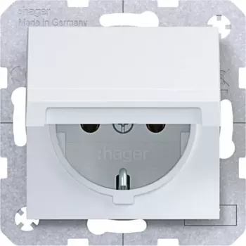 Hager WAS1110WM Toma SCHUKO con tapa abatible de cierre automático, IP44, blanco polar