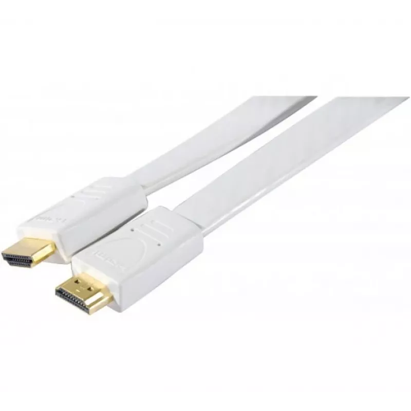 EXERTIS CONNECT Cable HDMI plano de alta velocidad, conexiones doradas, conector HDMI tipo A macho a tipo A macho, Blanco, 1,8 m 128312