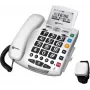 Geemarc pack SERENTIES teléfono con cable para personas mayores con colgante de detección de caídas, pantalla retroiluminada, blanco