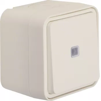 Hager WNC021B Pulsador, superficie, iluminado, 1 NA, IP55, blanco polar