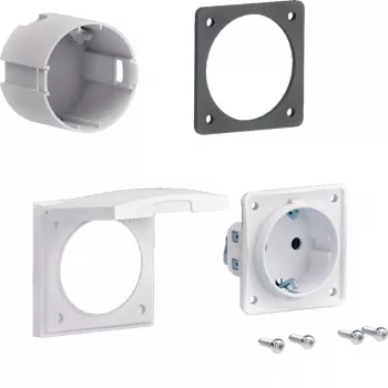 HAGER ZY02SD Kit de montaje de toma Schuko para montaje en brida, 1 módulo, 250 V, 16 A, blanco