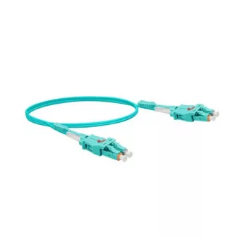 EXERTIS CONNECT Cable de conexión de fibra óptica Uniboot, OM3, LC dúplex a LC dúplex, UPC, Aqua, 2 m 392942