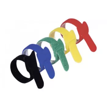 Exertis Connect Set de bridas de cable de velcro, 210 mm x 16 mm, 15 uds., 5 colores (negro, azul, verde, amarillo, rojo)
