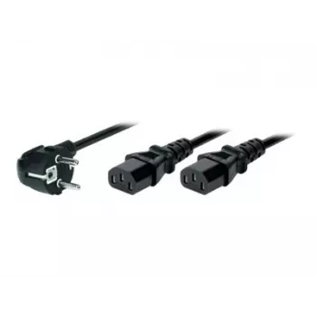 TECLINE Cable distribuidor de corriente en Y, conector macho Schuko en ángulo a 2 conectores hembra IEC C13, 1,8 m, negro 808410
