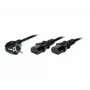 TECLINE Cable distribuidor de corriente en Y, conector macho Schuko en ángulo a 2 conectores hembra IEC C13, 1,8 m, negro 808410