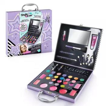 Canal Toys Make-Up Studio (OFG313) – Set de cosmética seguro para niños con 10 sombras de ojos, 6 brillos de labios, 2 coloretes, aplicadores, pinceles y estuche con espejo abatible