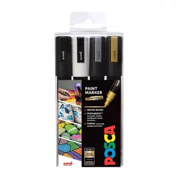 Uni-Ball Faber-Castell POSCA PC-5M set de rotuladores acrílicos metálicos, 4 colores, punta redonda media 1,8-2,5 mm 182544