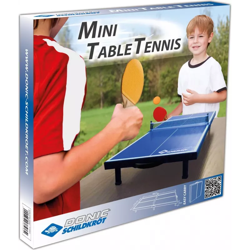 DONIC SCHILDKRÖT set de mini mesa de tenis de mesa, azul, plegable, 68 x 33 x 9 cm, con 2 palas, red, 2 pelotas 838576