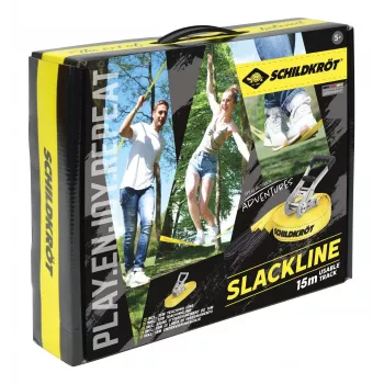 SCHILDKRÖT set de slackline 15 m amarillo, 50 mm de ancho con tensor de trinquete – kit de entrenamiento de equilibrio 970701