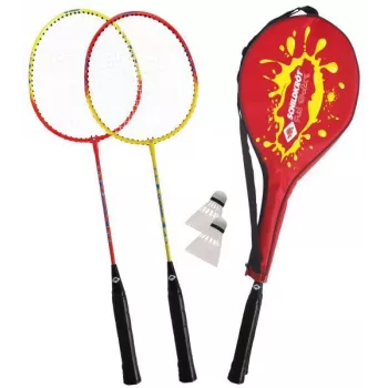 SCHILDKROT set de bádminton para 2 jugadores, rojo/amarillo, raquetas de acero templado, calidad recreativa, 970902