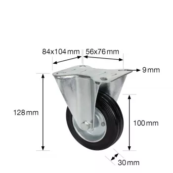 Wagner design yourself Rueda fija RO 8104, rueda de 100 mm, carcasa plateada, rueda de PP negra, capacidad de carga 100 kg 4810401