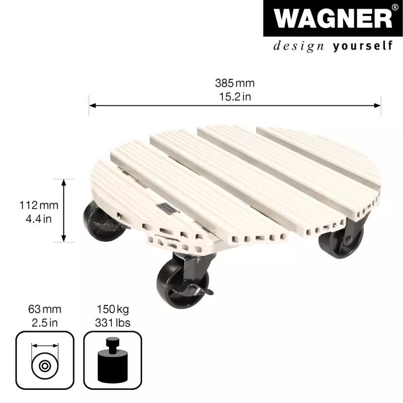 WAGNER design yourself Rodillo portamacetas GH0557, plástico, redondo, gris claro, Ø 38,5 cm, 1 ud. (20055701)