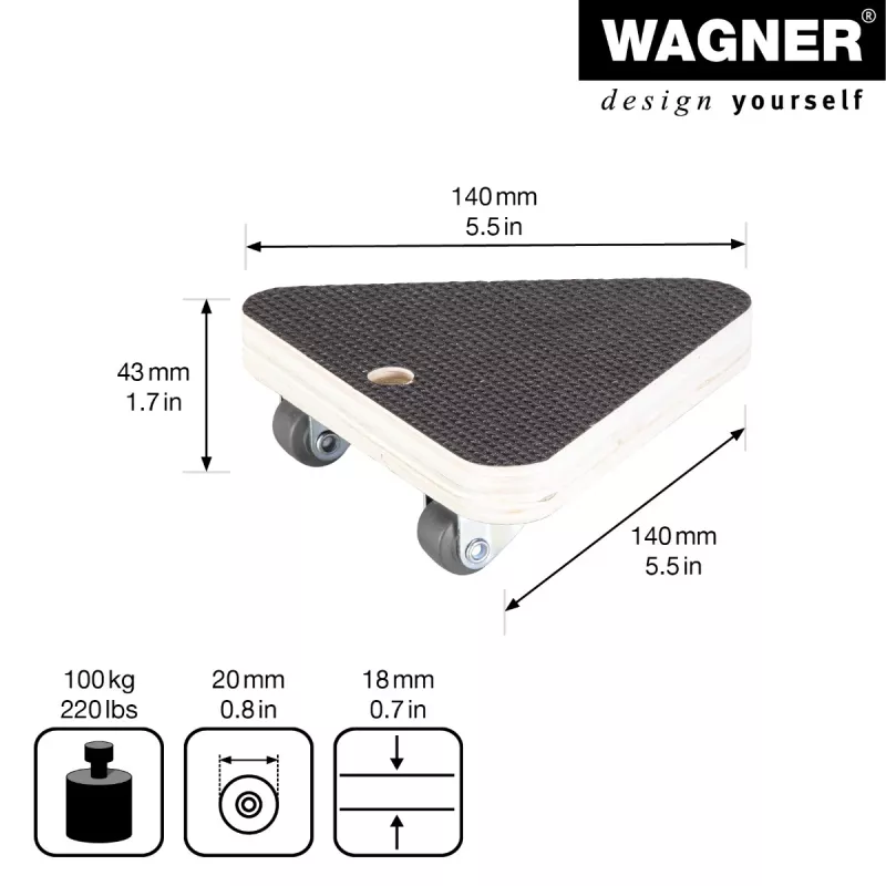 Wagner design yourself Rodillo de transporte MM 1314 Marrón 140 x 140 x 43 mm hasta 100 kg (20131401)