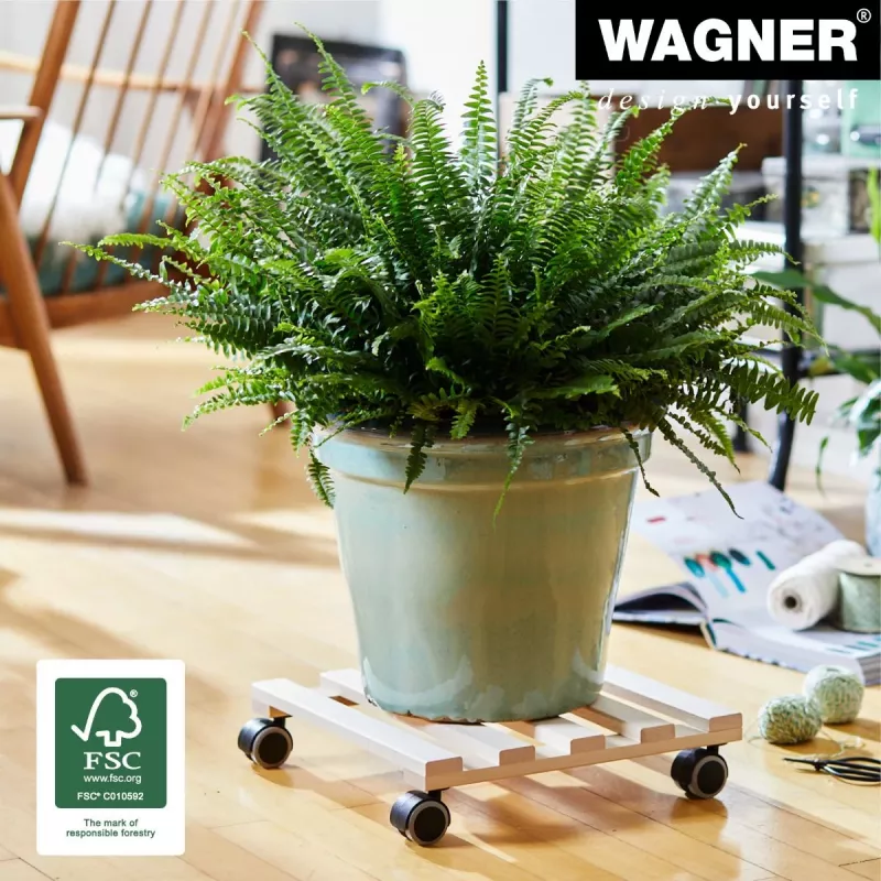 Wagner design yourself Rodillo portamacetas GH 0438, cuadrado, madera maciza de haya, 34 x 34 x 8 cm, 4 ruedas giratorias, 100 kg de carga, Natural, personalizable 20043801