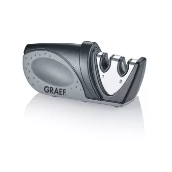 GRAEF Piccolo Afilador de cuchillos manual set de 12 piezas con expositor, ángulo de 20°, Negro