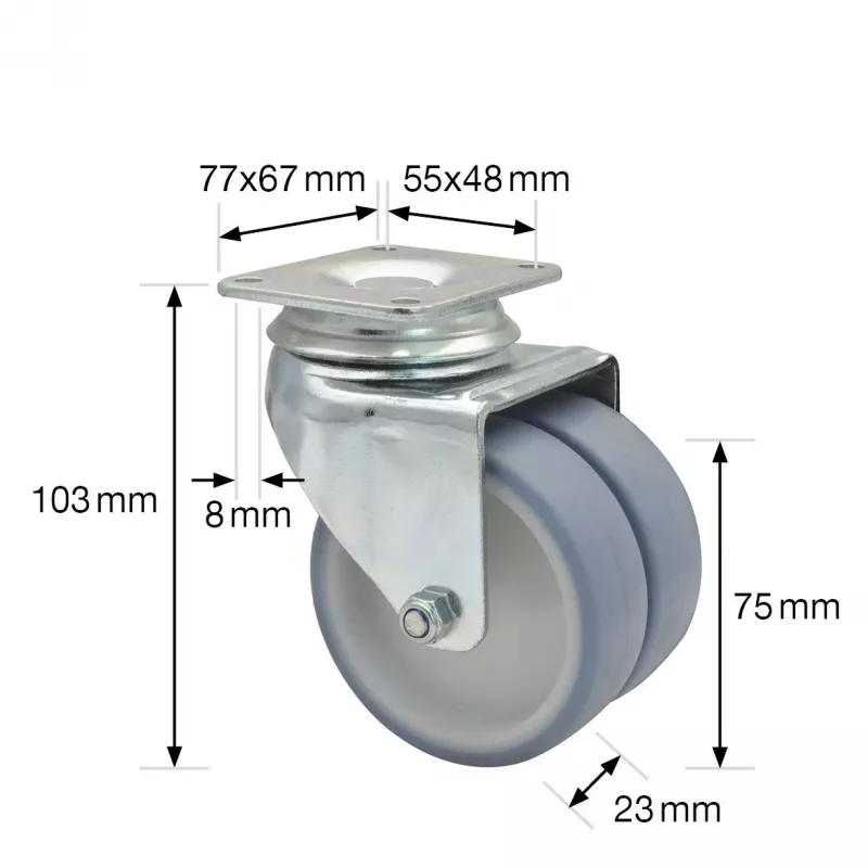 Wagner design yourself ECO RO 1577 rueda doble giratoria gris, rueda de 50 mm, 50 kg de carga, fijación de placa 3157701