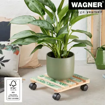 WAGNER design yourself carro para plantas GH0645 diseño cuadrado de madera 29 x 8 cm, abedul natural contrachapado, 4 ruedas giratorias, 100 kg de carga 20064501