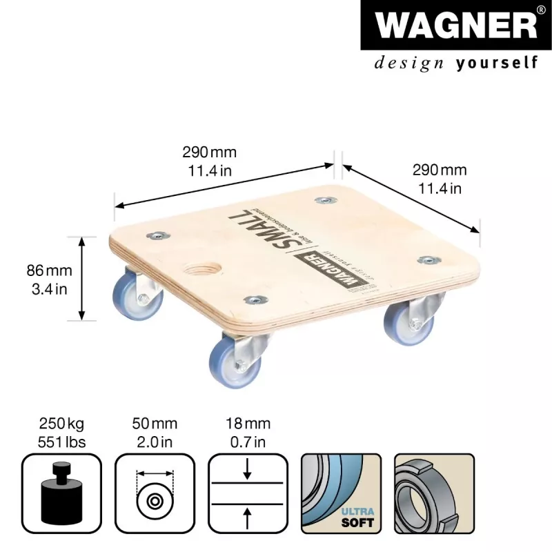 Wagner design yourself rueda de transporte MM 1353 abedul 29,0 x 29,0 x 8,6 cm hasta 250 kg (20135301)