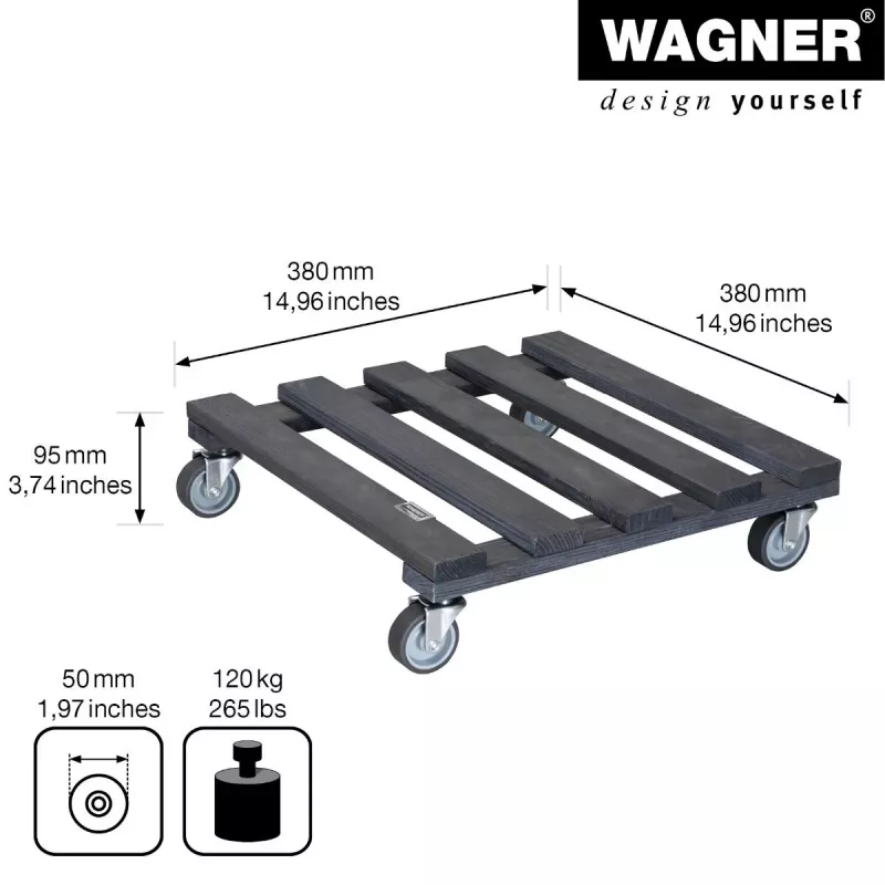Wagner design yourself carro para plantas GH 0412 cuadrado antracita madera 38 x 38 x 9,5 cm 20041201