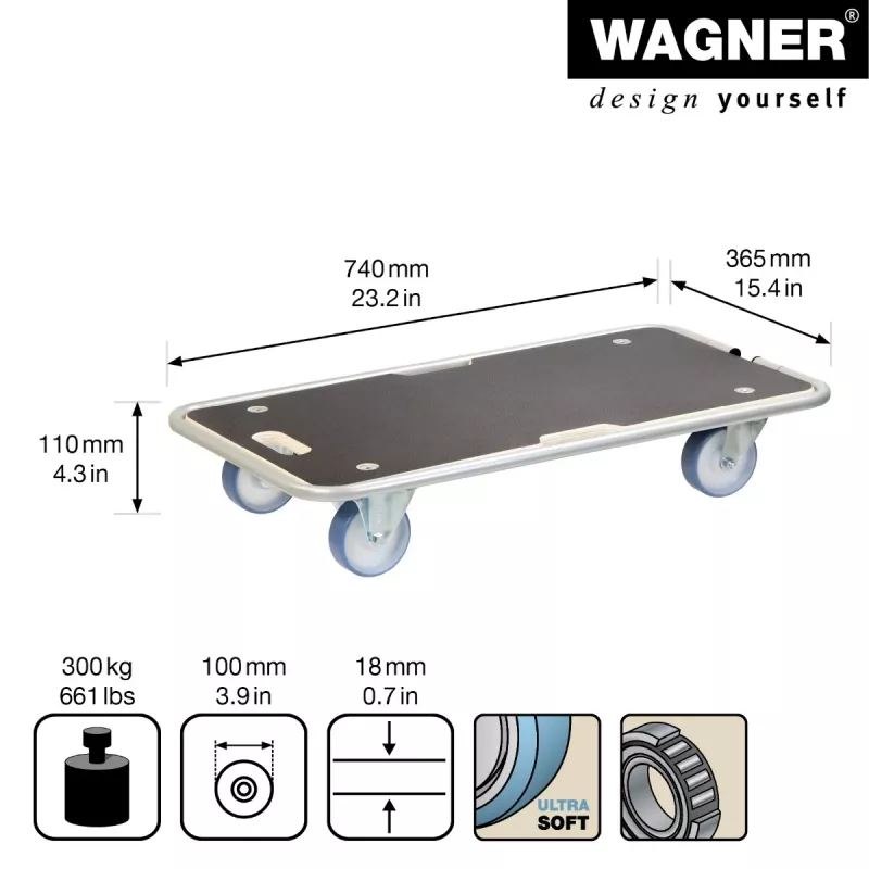 Wagner design yourself rueda de transporte MM 1345 marrón 36,5 x 74,0 x 14,5 cm hasta 300 kg (20134501)