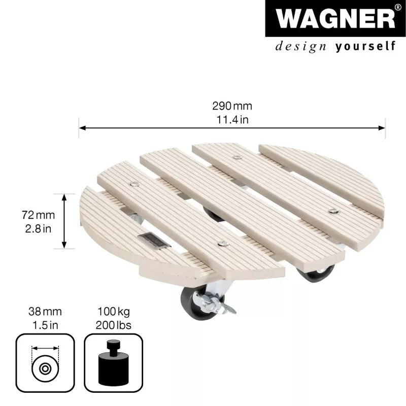 WAGNER design yourself carro para plantas GH0527 plástico, Ø 29 cm blanco redondo, 1 ud. (20052701)