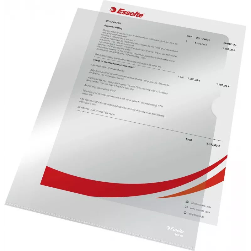 LEITZ Esselte Standard Plus Fundas perforadas A4, pack de 100, transparente, polipropileno 56218