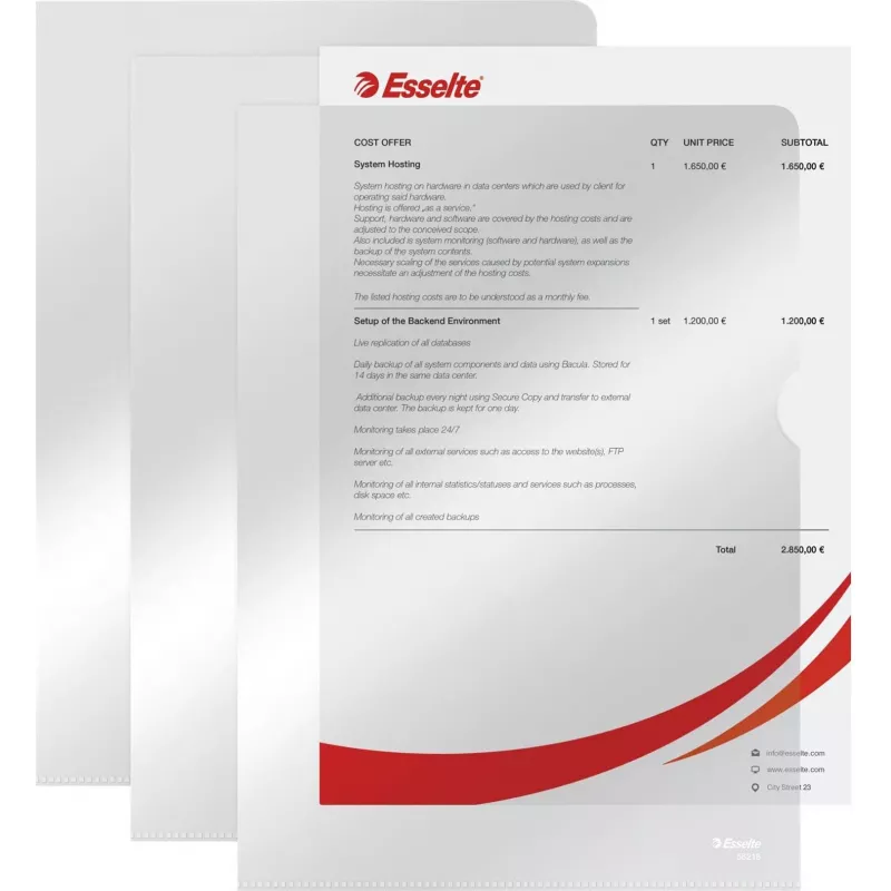 LEITZ Esselte Standard Plus Fundas perforadas A4, pack de 100, transparente, polipropileno 56218