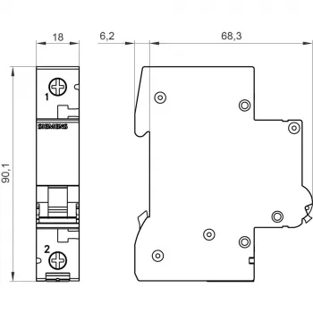 Siemens 5SL61026 SENTRON 5SL Interruptor automático, 1 polo, 2 A, curva C, poder de corte 6 kA, 230/400 V AC, montaje en carril DIN, 1 módulo de ancho