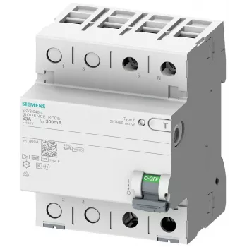 SIEMENS 5SV33224 Interruptor diferencial, tipo B, 25 A, 30 mA, 230 V, 1+N, 4 TE, con retardo corto