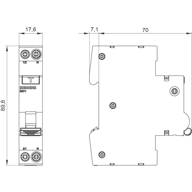 Siemens 5SV1316-7KK06 RCBO, 1P+N, 6 A, curva C, 30 mA, tipo A, 6 kA