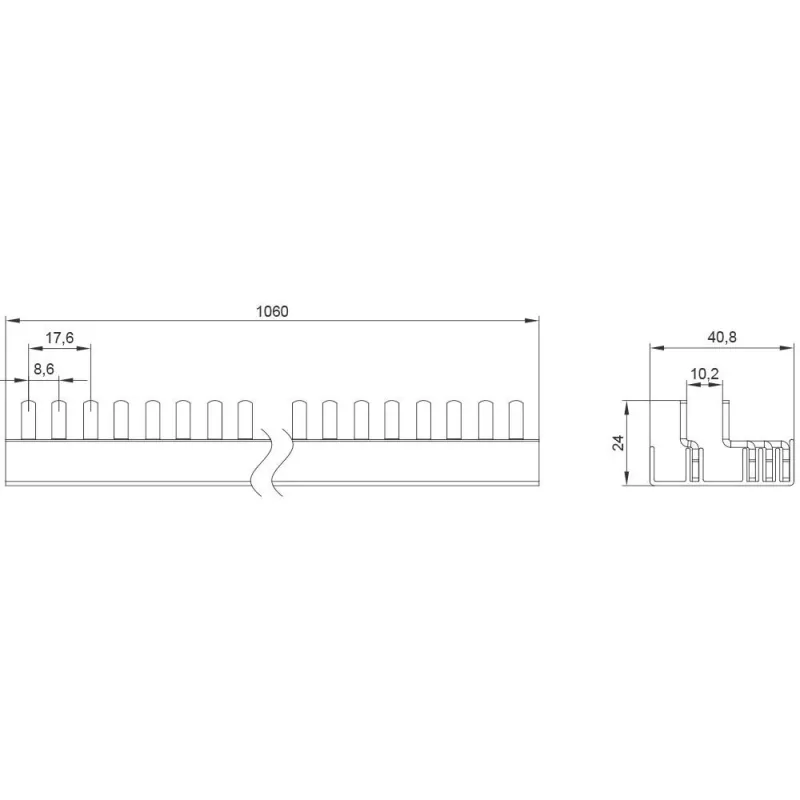 SIEMENS 5ST37730 barra colectora de pines 10mm² 3P+N 1000mm