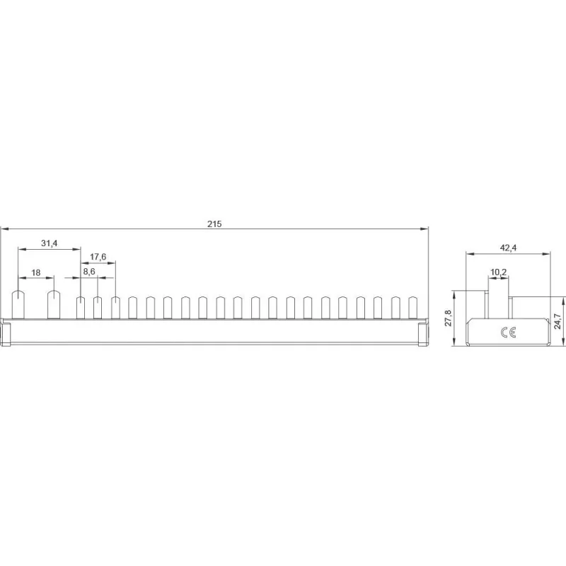 SIEMENS 5ST37840 barra colectora de pines 16mm², 1x interruptor diferencial 1P+N + 10x aparatos compactos, 12 TE