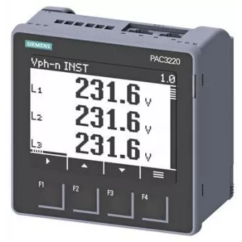 Siemens SENTRON PAC3220 Medidor de potencia, Modbus TCP, LCD, montaje en panel 96x96mm, 690/400V AC, tensión auxiliar 24-60V DC, bornes de tornillo 7KM32201BA011EA0