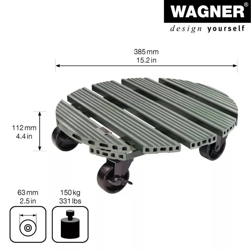 WAGNER design yourself rodapié con ruedas GH0558 plástico, Ø 38,5 cm verde oscuro redondo, 1 ud. 20055801