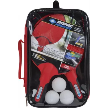 DONIC Schildkröt 788662 set de tenis de mesa - 2 raquetas, 3 pelotas, red - negro/rojo