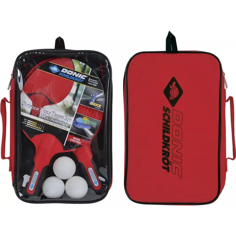 DONIC Schildkröt 788662 set de tenis de mesa - 2 raquetas, 3 pelotas, red - negro/rojo