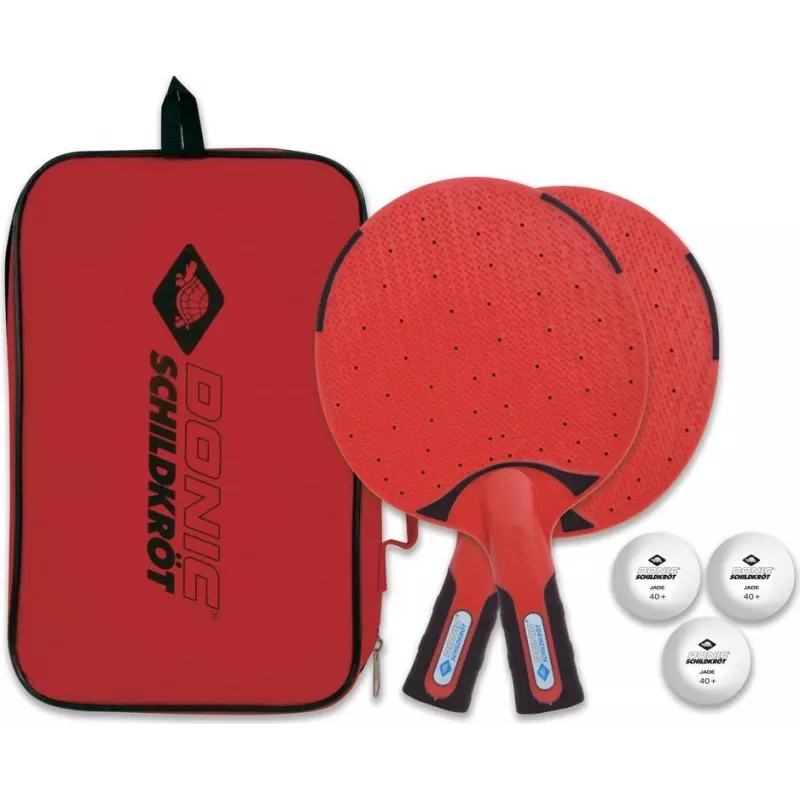 DONIC Schildkröt 788662 set de tenis de mesa - 2 raquetas, 3 pelotas, red - negro/rojo