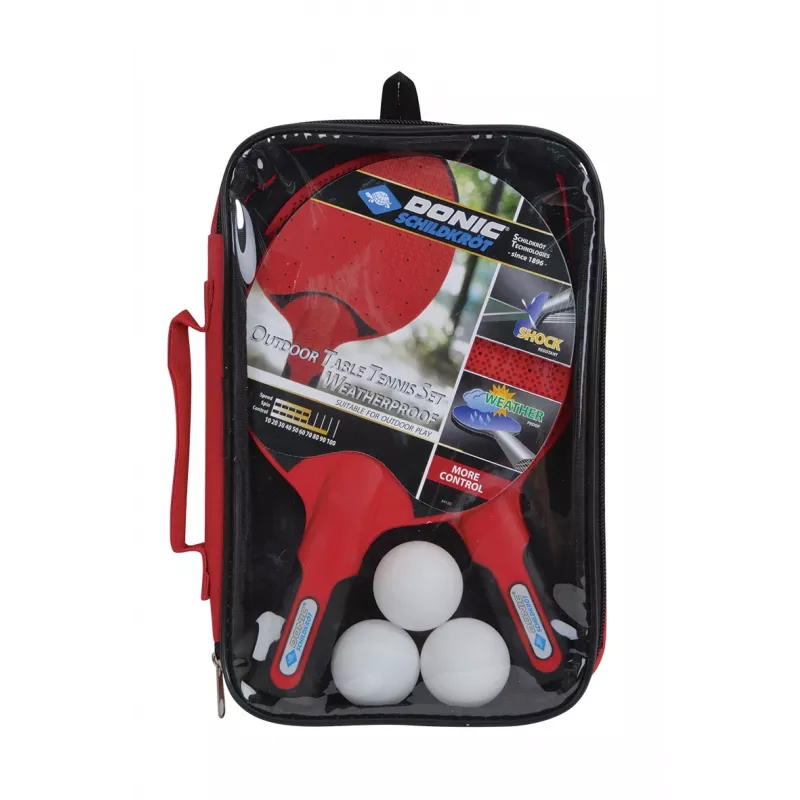 DONIC Schildkröt 788662 set de tenis de mesa - 2 raquetas, 3 pelotas, red - negro/rojo