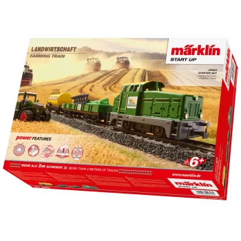 Märklin 29653 H0 set de iniciación Agricultura – locomotora de vapor digital BR 81 con sonido mfx+, Mobile Station 3, óvalo de vía C, vagón con tractor y balas de heno