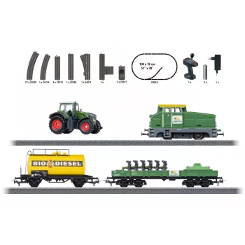 Märklin 29653 H0 set de iniciación Agricultura – locomotora de vapor digital BR 81 con sonido mfx+, Mobile Station 3, óvalo de vía C, vagón con tractor y balas de heno