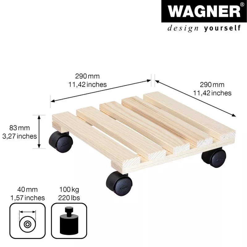 WAGNER design yourself rodapié con ruedas GH0037, madera de haya, beige, cuadrado, 29 x 29 x 8,3 cm, 100 kg de carga 20003701