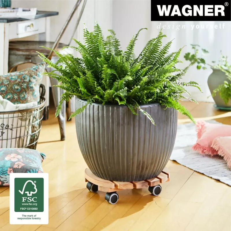 WAGNER Multiroller ERLE soft redondo Ø34cm rodapié con ruedas, madera maciza de aliso, 100 kg, 3 ruedas giratorias, protector de suelos 20026201