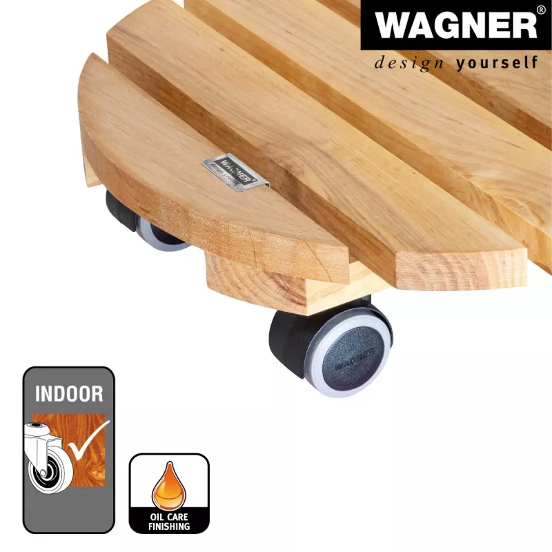 WAGNER Multiroller ERLE soft redondo Ø34cm rodapié con ruedas, madera maciza de aliso, 100 kg, 3 ruedas giratorias, protector de suelos 20026201