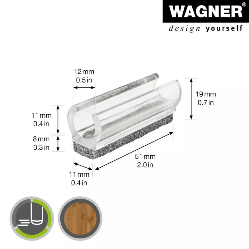 Wagner design yourself EH 0690 deslizadores de muebles a presión, plástico, patas redondas de 12 mm, pack de 4, blanco 15069099