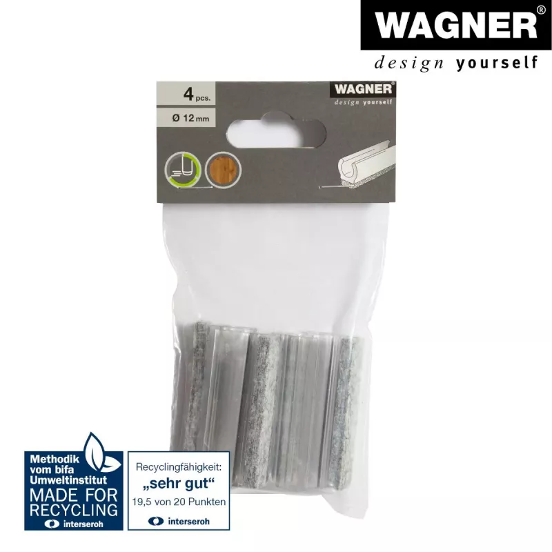 Wagner design yourself EH 0690 deslizadores de muebles a presión, plástico, patas redondas de 12 mm, pack de 4, blanco 15069099