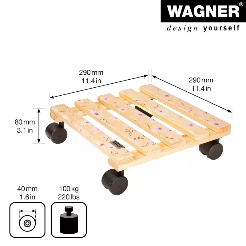 WAGNER design yourself Soporte para plantas GH0646 Motivo de madera cuadrado 29 x 8 cm 20064601
