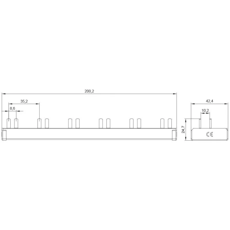 SIEMENS 5ST36760 Peine de conexión de clavijas 10mm² 1P+N 12 módulos, 6 AFDD + 6 componentes