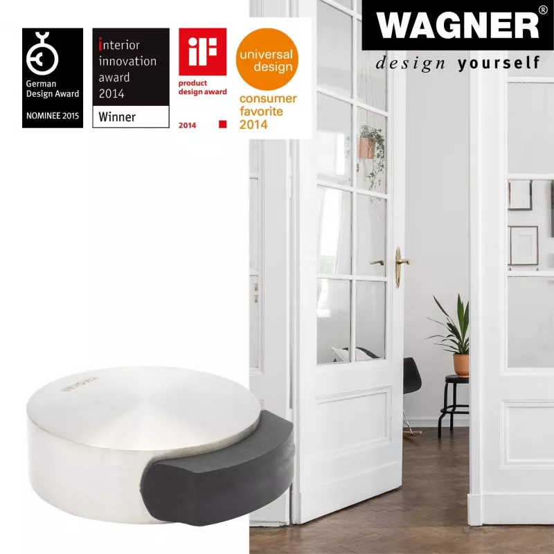 Wagner Design Yourself EH 5111 Tope de puerta de suelo, fundición de zinc con anillo de goma, Níquel satinado, 50 mm de diámetro (15511111)