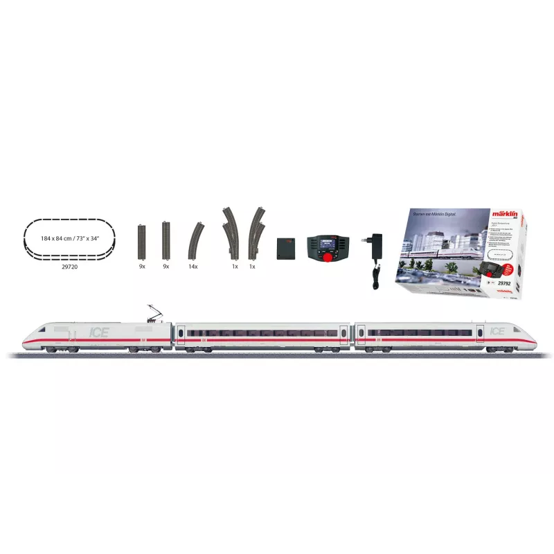 Märklin 29792 ICE 2 set de iniciación digital H0 AC con Mobile Station 2, tren de 5 piezas, óvalo de vía C, época VI